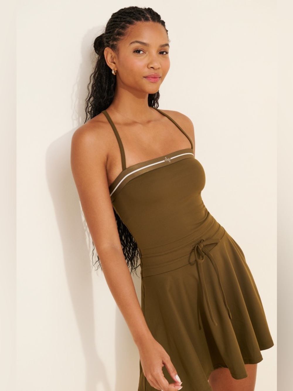 Anthropologie Daily Practice Drawstring Mini Dress in Waypoint Olive M